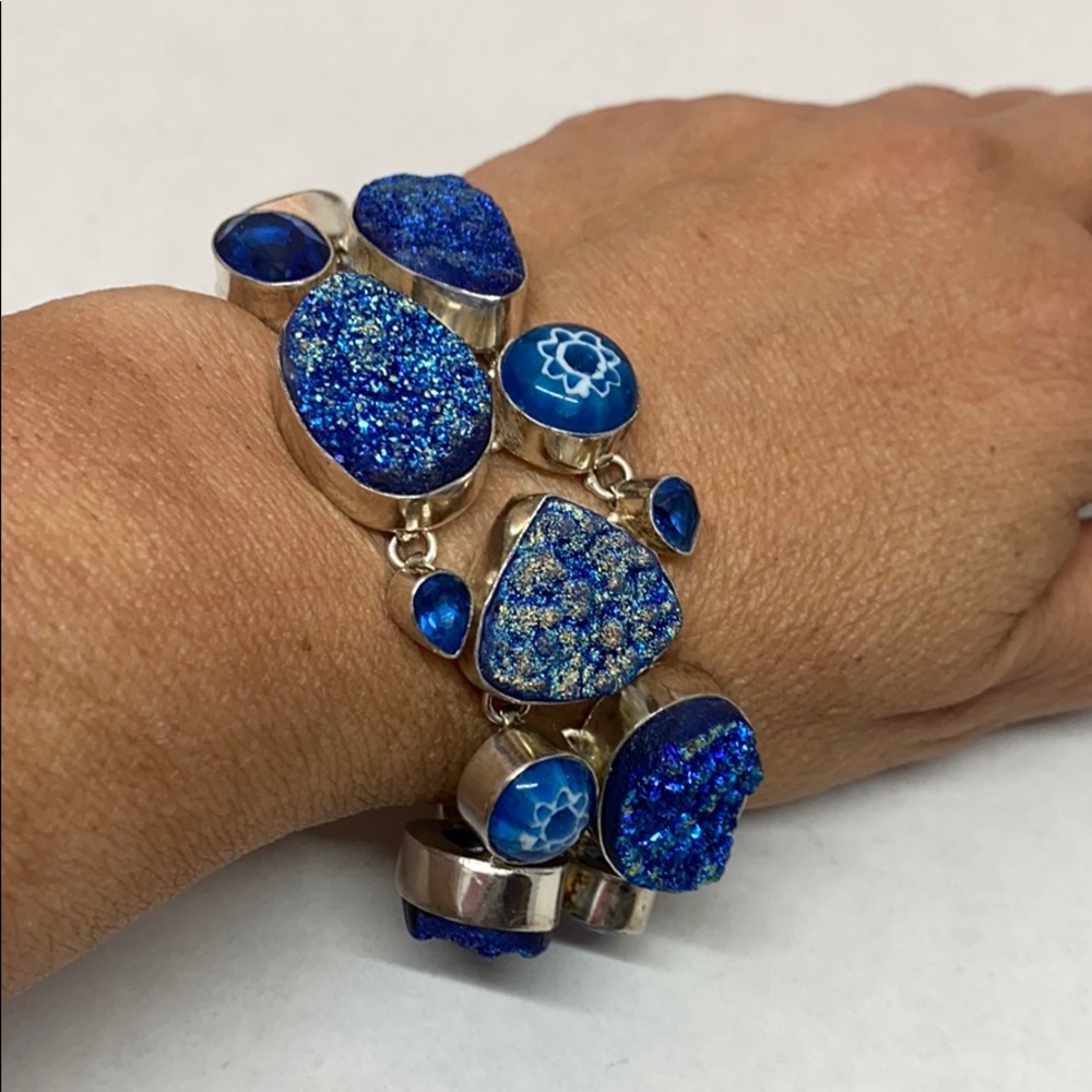 Beautiful sterling blue glass and mineral bracelet